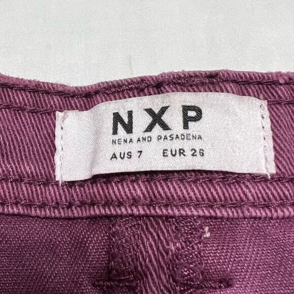 NXP Nena and Pasadena Denim Jean Skirt Purple Exposed Front Buttons Size XS - Picture 3 of 14